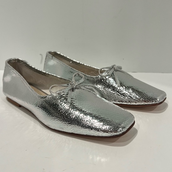 Freda Salvador Jada Square Toe metallic Silver Leather Shoes Ballet Flat Size 9 - Picture 2 of 16
